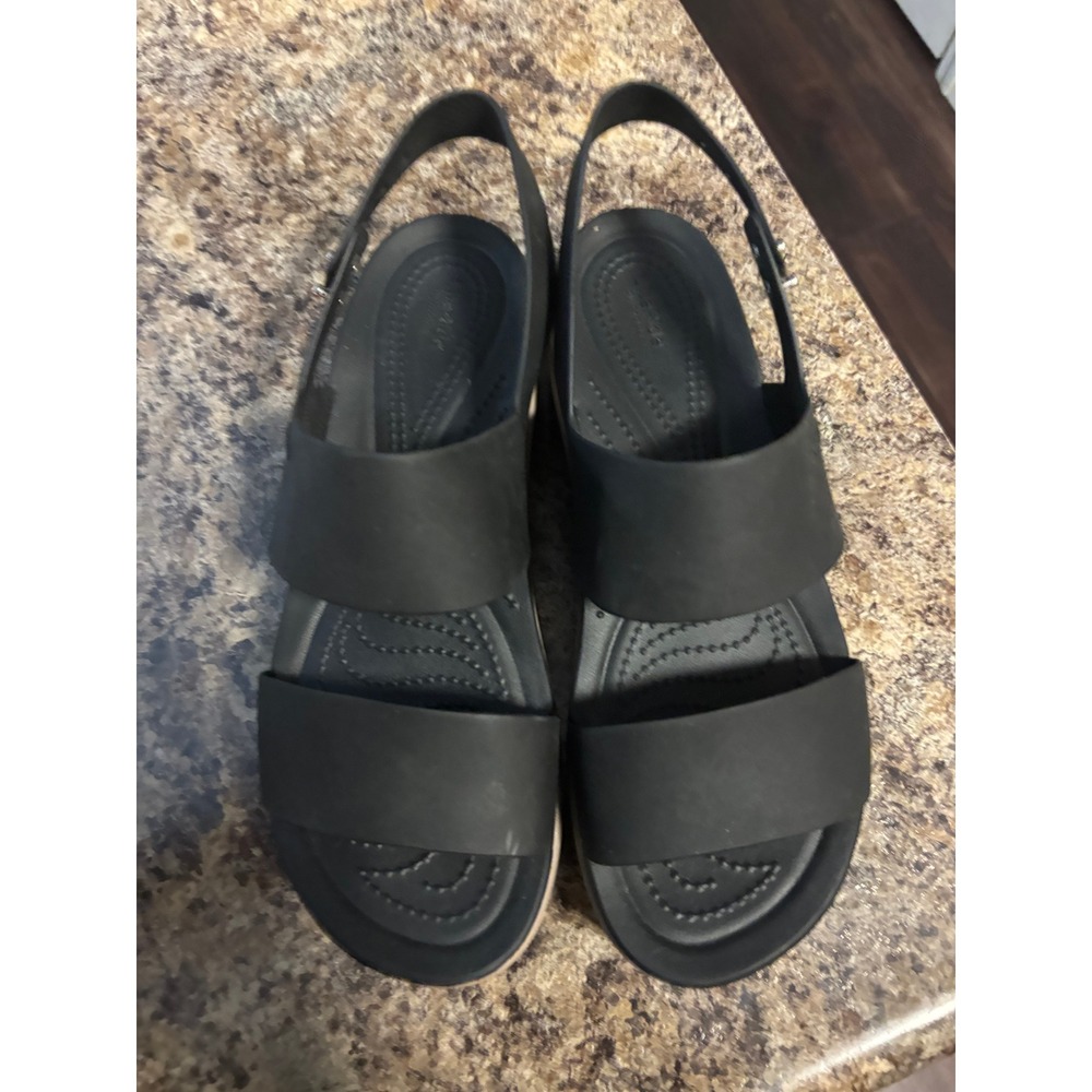 Crocs LiteRide Brooklyn Wedge Sandals Black Mushroom Womens 9 Platform Strappy - Picture 9 of 10